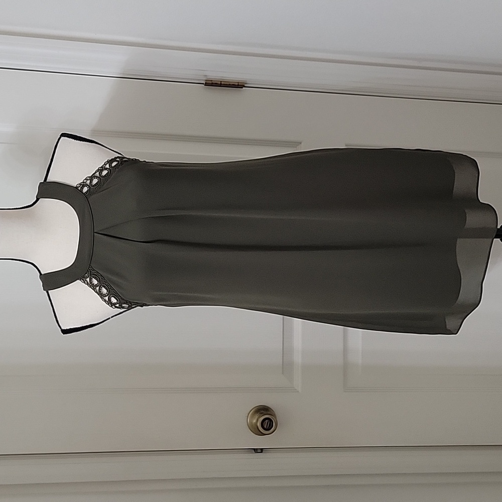 IZ Byer Size S Dark Olive Green Dress, Sleeveless, Back Tie Neck, Exc. Used Cond
